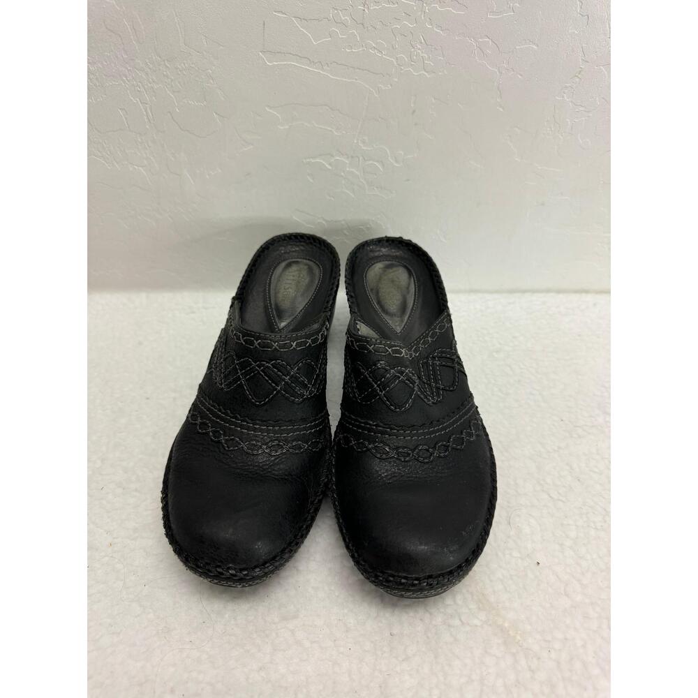 Clarks Artisan Black Leather Slip On StitchedMules Womens Shoes Size 8.5